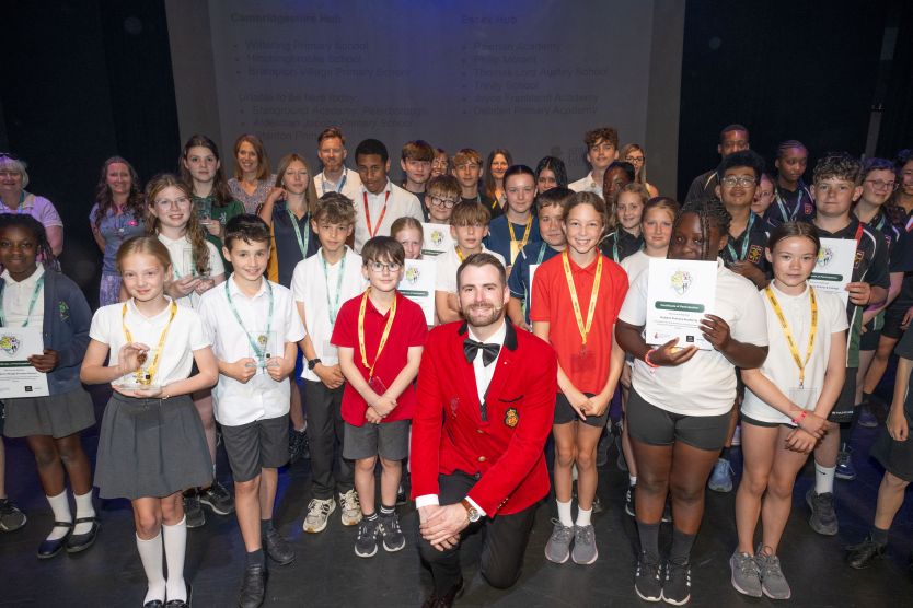 Richard Jones and children of Armed Forces personnel at the event at ARU