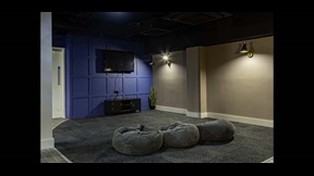 Beanbags in front of a TV, in Cambridge's CB1 accommodation