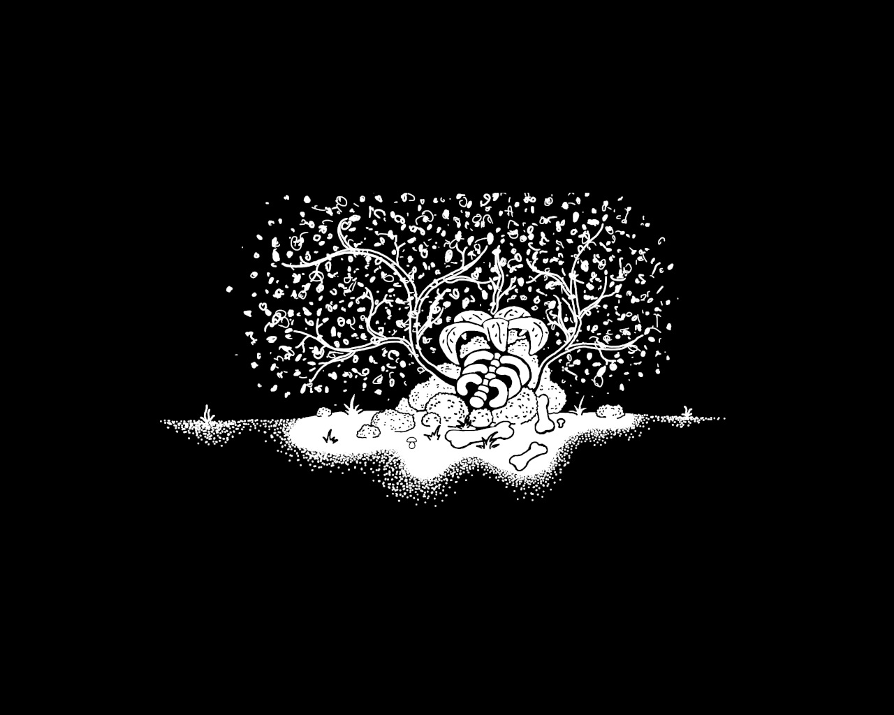 Animation still of plants growing from corpse