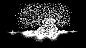 Animation still of plants growing from corpse