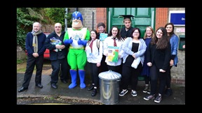 Student actors and crew from the Anglia Ruskin Comunity Theatre project 'Michael Recycles' with Director Matthew Townshend