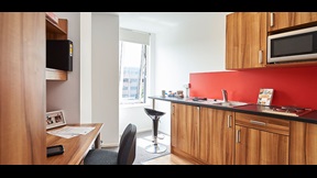 Kitchenette area in a studio apartment