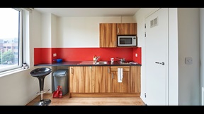 Kitchenette areas in a studio apartment