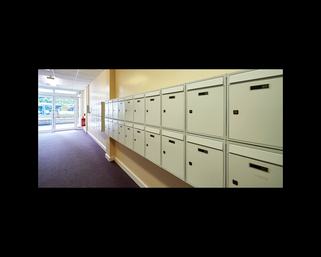Secure postboxes in a lobby area