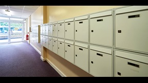 Secure postboxes in a lobby area