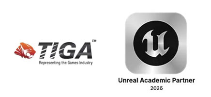 Logos for TIGA and Unreal Academic Partner 2026